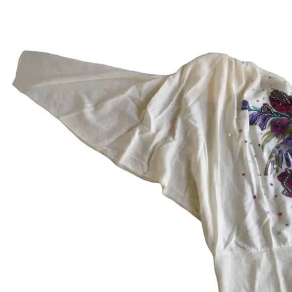 Bonnie Boerer Sequin Tropical Flower Dolman Sleeve Top Sz PS - Picture 8 of 14